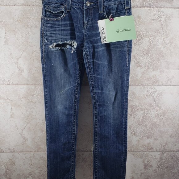 Distressed Embellished Holey Low Rise Straight Leg Jeans Vigoss Collection Sz 9 - Picture 12 of 12